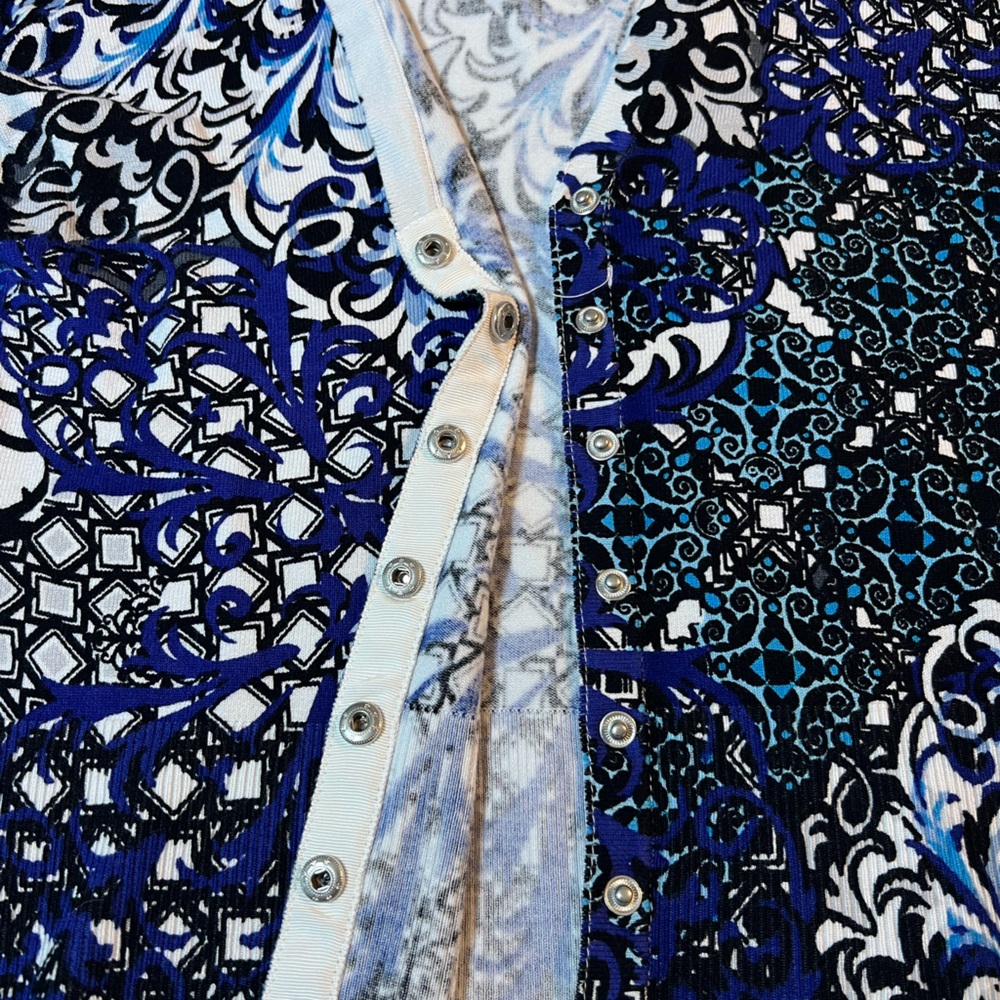 WHITE HOUSE BLACK MARKET blue print Cardigan Sweater 3/4 sleeve v-neck Womens XS - Picture 5 of 7